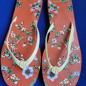 Tory Burch Floral Orange Flip Flops